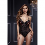 SexShop - Body z wycięciami na piersiach - Baci Black Lace Bodysuit & Bra Slits Red Bow   - online
