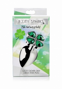 Duży korek analny z cyrkoniami - Szczęśliwa, czterolistna koniczynka - srebrny AG185-LARGE - Lucky Clover Gem - Large Anal Plug - Silver