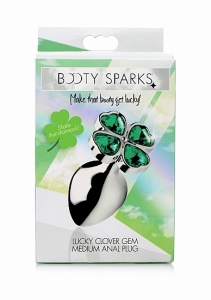 Duży korek analny z cyrkoniami - Szczęśliwa, czterolistna koniczynka - srebrny AG185-MEDIUM-Lucky Clover Gem - Medium Anal Plug - Silver