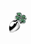 Duży korek analny z cyrkoniami - Szczęśliwa, czterolistna koniczynka - srebrny AG185-SMALL-Lucky Clover Gem - Small Anal Plug - Silver