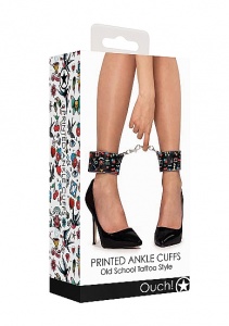 Eleganckie KAJDANKI NA KOSTKI - Printed Ankle Cuffs - Old School Tattoo Style - Black