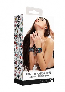 Eleganckie KAJDANKI NA RĘCE  - Printed Hand Cuffs - Old School Tattoo Style - Black