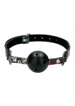 KNEBEL ODDYCHAJĄCY skórzany pasek - Breatheable Ball Gag - Old School Tattoo Style - Black
