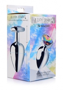 Korek Analny w kształcie serca - Tęczowy pryzmat - Rainbow Prism Heart Anal Plug - Duży - Srebrny AG374-LARGE