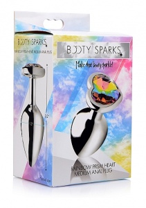 Korek Analny w kształcie serca - Tęczowy pryzmat - Rainbow Prism Heart Anal Plug - Średni - Srebrny AG374-MEDIUM