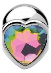 Korek Analny w kształcie serca - Tęczowy pryzmat - Rainbow Prism Heart Anal Plug - Duży - Srebrny AG374-LARGE