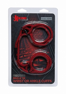 Lina Do Wiązania - Czerwona 2404-62-CD - Hogtied - Bind & Tie - 6mm Hemp Wrist or Ankle Cuffs - Red