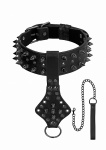 OBROŻA na szyję z czaszkami i smyczą - Ouch! Skulls and Bones - Neck Chain with Spikes and Leash - Blac