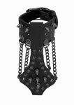 OPASKA Bransoletka skóra ekologiczna - Ouch! Skulls and Bones - Bracelet with Spikes and Chains - Black