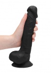 Realrock Dildo 22,8CM przyssawka JĄDRA - Silicone Dildo With Balls - Black - 22,8 cm