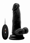 Realrock Dildo 6" wibrujące PRZYSSAWKA jądra - Vibrating Realistic Cock - 6" - With Scrotum - Black