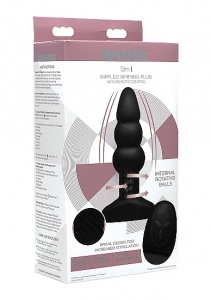 Obrotowy korek analny na sterowanie - Slim I Rippled Rimming Plug with Remote Control - Czarny AF933