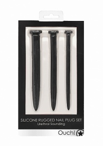 STYMULACJA CEWKI MOCZOWEJ zestaw 3 sztuki - Silicone Rugged Nail Plug Set - Urethral Sounding - Black