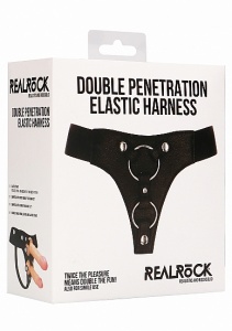 UPRZĄŻ DO PODWÓJNEJ PENETRACJI realrock SKÓRA - Double Penetration Harness - Black