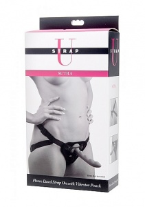 Delikatny Strap-on z podszewką i wibracją - Sutra Fleece Lined Strap-On With Bullet Pocket - AD990