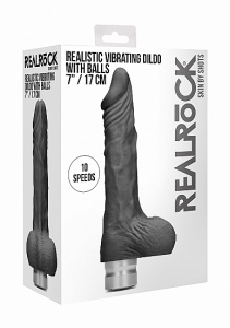 WIBRATOR realistyczny Z JĄDRAMI tpe REALROCK 17CM - Realrock 7-17 cm Vibrating Dildo With Balls - Black