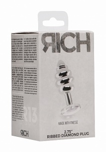 ZATYCZNA ANALNA zdobiona 2.75 Inch - Ribbed Diamond Plug - 2.75 Inch - Silver