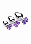 Zestaw 3 korków analnych koniczyny - Violet Flower Gem Anal Plug Set - Silver - AG205