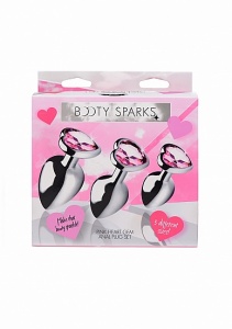 Zestaw korków analnych Różowe serduszka - Pink Heart Gem Anal Plug Set - srebrny AG191