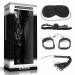 Lovetoy Deluxe Bondage Set 4-częściowy – kajdanki, knebel, maska, pejcz, czarny