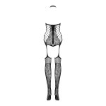 Obsessive F240 Bodystocking czarne S/M/L – botaniczny wzór, siateczka, elastyczny