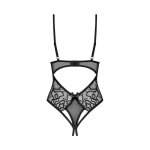 Obsessive Blomentis Body XL/2XL czarne, siateczka, koronka, otwarty krój dolny