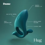 Dame Hug pierścień intymny wodoodporny, 5 trybów, elastyczny, ładowanie USB-C