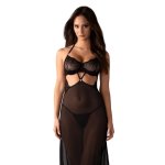 Obsessive Iliosa sukienka maxi czarna S/M z usztywnianym biustonoszem i stringami