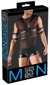 Svenjoyment Bondage Koszulka Bez Rękawow L Czarna z Regulowanymi Szelkami i Mankietami