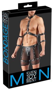 Svenjoyment Bondage zestaw spodenek z uprzężą, szelkami i mankietami M czarny