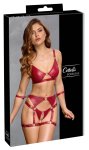 Cottelli Bondage komplet matowy czerwony S - biustonosz, majtki z pasami i mankietami