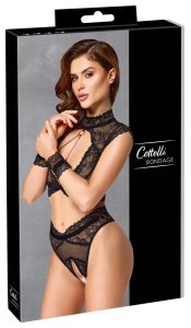 Cottelli Collection Bondage Koronkowy Zestaw z Kajdankami, Łańcuszkami i Pierścieniami L Czarny