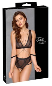 Cottelli Collection Bondage Czarny 3-częściowy komplet L z kajdankami i łańcuszkami