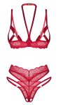 Obsessive Cupide Desir komplet czerwony L/XL z koronką, złotymi detalami i regulacją
