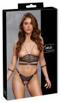 Cottelli BONDAGE komplet 3-częściowy L z koronką, matowymi detalami i mankietami