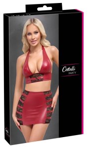 Cottelli PARTY komplet top i mini spodniczka XL czerwony z koronką i wet look