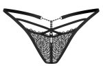 Obsessive Iliosa stringi koronkowe czarne L/XL z biżuteryjnym akcentem i łańcuszkami