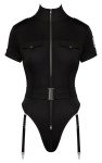 Cottelli Costumes body policyjne z paskami do pończoch S, czarny wetlook, emblemat