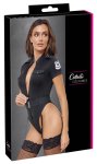 Cottelli Costumes body policyjne XL z paskami do pończoch, czarny, trzykierunkowy zamek