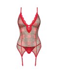 Obsessive Jollymore Komplet Bielizny XL/2XL – koszulka do pończoch i stringi, czerwony