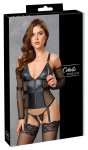 Cottelli Bondage Top Matowy z Stringami Bez Krocza Czarny S, siateczka i mankiety