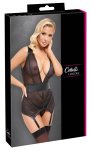 Cottelli Lingerie Koszulka Czarna M z Regulowanymi Paskami do Pończoch i stringami