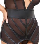 Cottelli Lingerie Koszulka Czarna M z Regulowanymi Paskami do Pończoch i stringami
