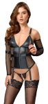 Cottelli Bondage Top i Stringi Bez Krocza Czarny XL z Regulacją, siateczka i mankiety