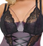 Cottelli Curves 2XL koszulka matowa z szelkami, stringi fioletowe, odpinane miseczki, regulacja