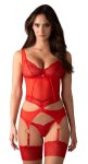 Obsessive Cupide Desir komplet koronkowy czerwony 2XL/3XL, pas do pończoch, regulowane paski