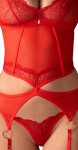 Obsessive Cupide Desir komplet koronkowy czerwony 2XL/3XL, pas do pończoch, regulowane paski