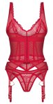 Obsessive Cupide Desir komplet koronkowy czerwony 2XL/3XL, pas do pończoch, regulowane paski