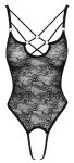 Cottelli Lingerie body koronkowe czarne S, regulowane paski, kwiatowy wzór, ouvert