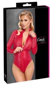 Cottelli PARTY body XL imitacja skóry węża czerwona, długi rękaw, stojka, 3-kierunkowy zamek